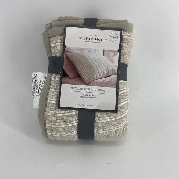 Target threshold cotton gray striped pillow sham NEW - Picture 1 of 3